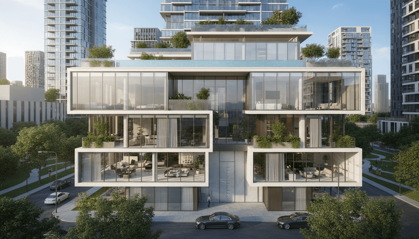 Modern luxury residential building showcasing contemporary architecture and premium design